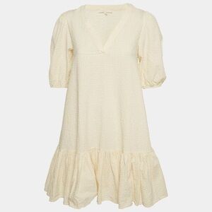 Maje Cream Seersucker Flounce Mini Dress